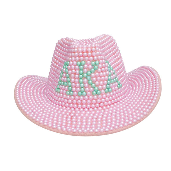 AKA Sorority Pink and Green Pearl Fedora Hat Women: Pink and Green / Pearl / One Size