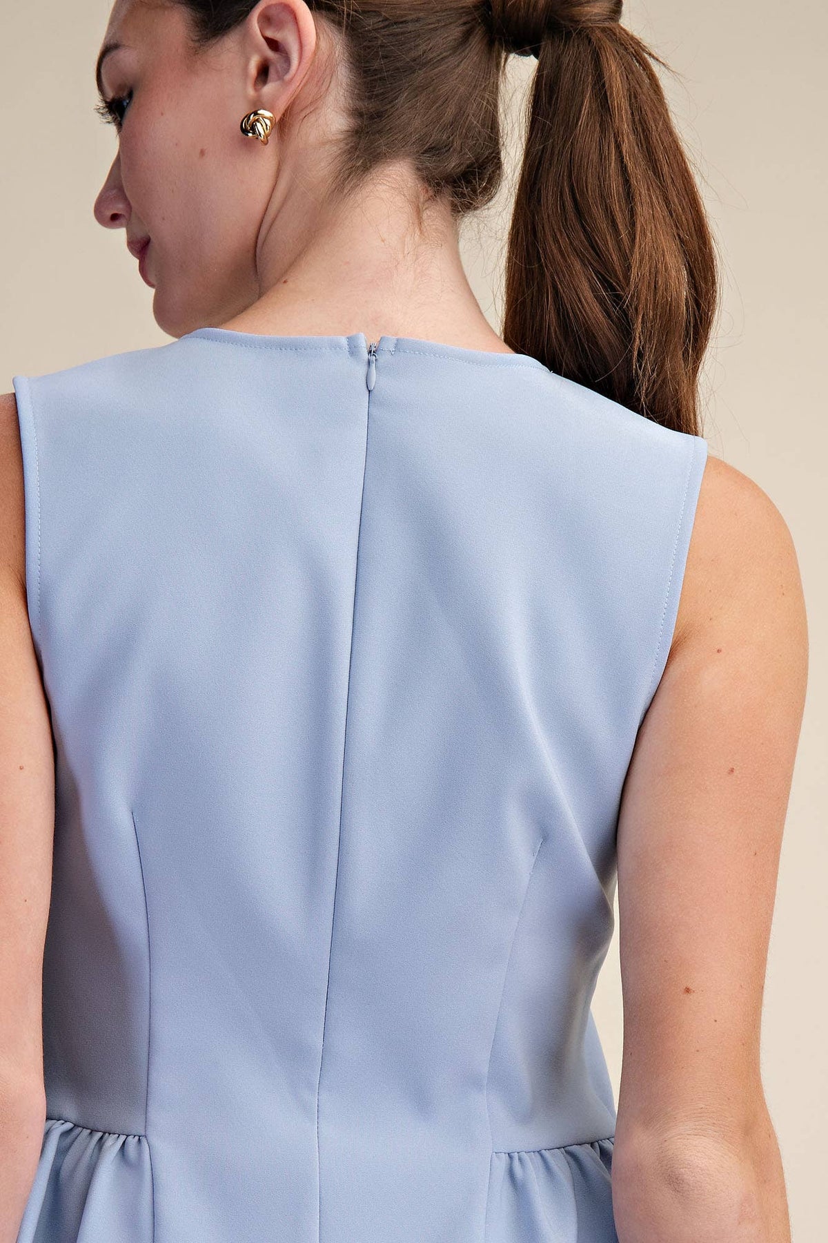 Peplum Top Round Neck Stitch Detail : White / S