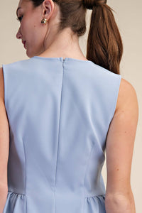 Peplum Top Round Neck Stitch Detail : White / S