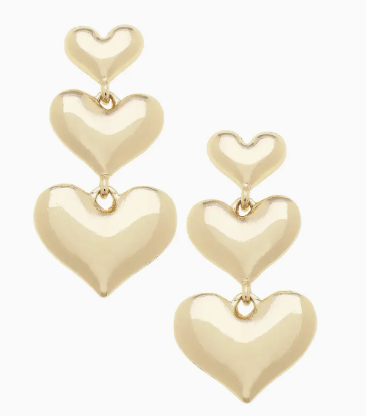 Alyssa Cascading Heart Earrings in Shiny Gold