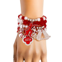 Delta Sigma Theta Sorority Red Bead White Pearl Charm Bracelets