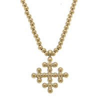 Wren Cross Ball Bead Necklace  or Earrings in Worn Gold