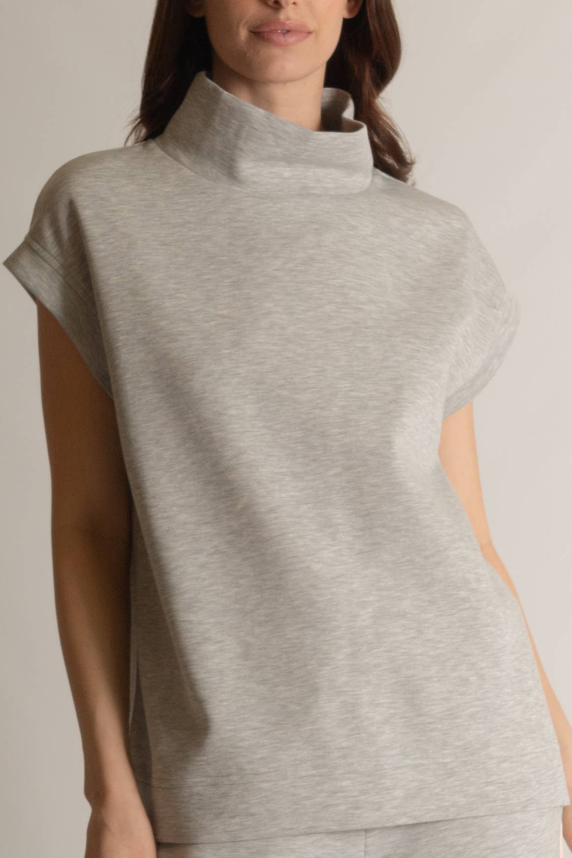 P. CILL Butter Modal Mock Neck Capped Sleeve Top: Black, Taupe  or Navy