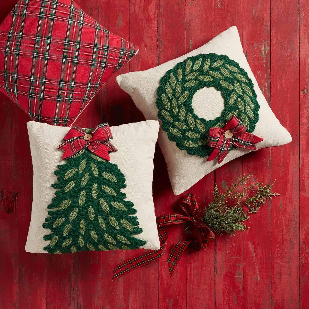Mudpie Wreath or  Tree Tartan Hooked Pillow