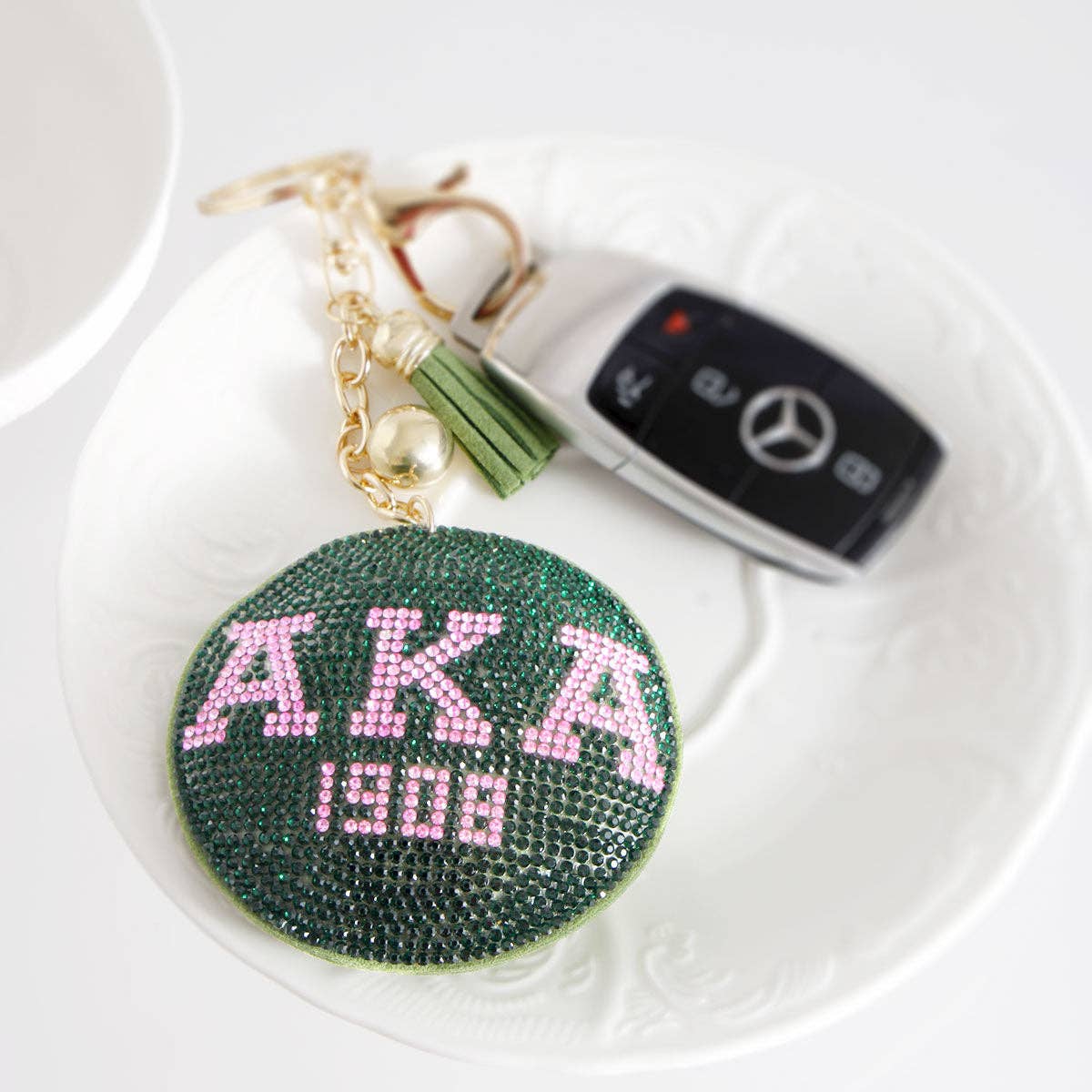Alpha Kappa Alpha Pink Green Padded Sorority Keychain