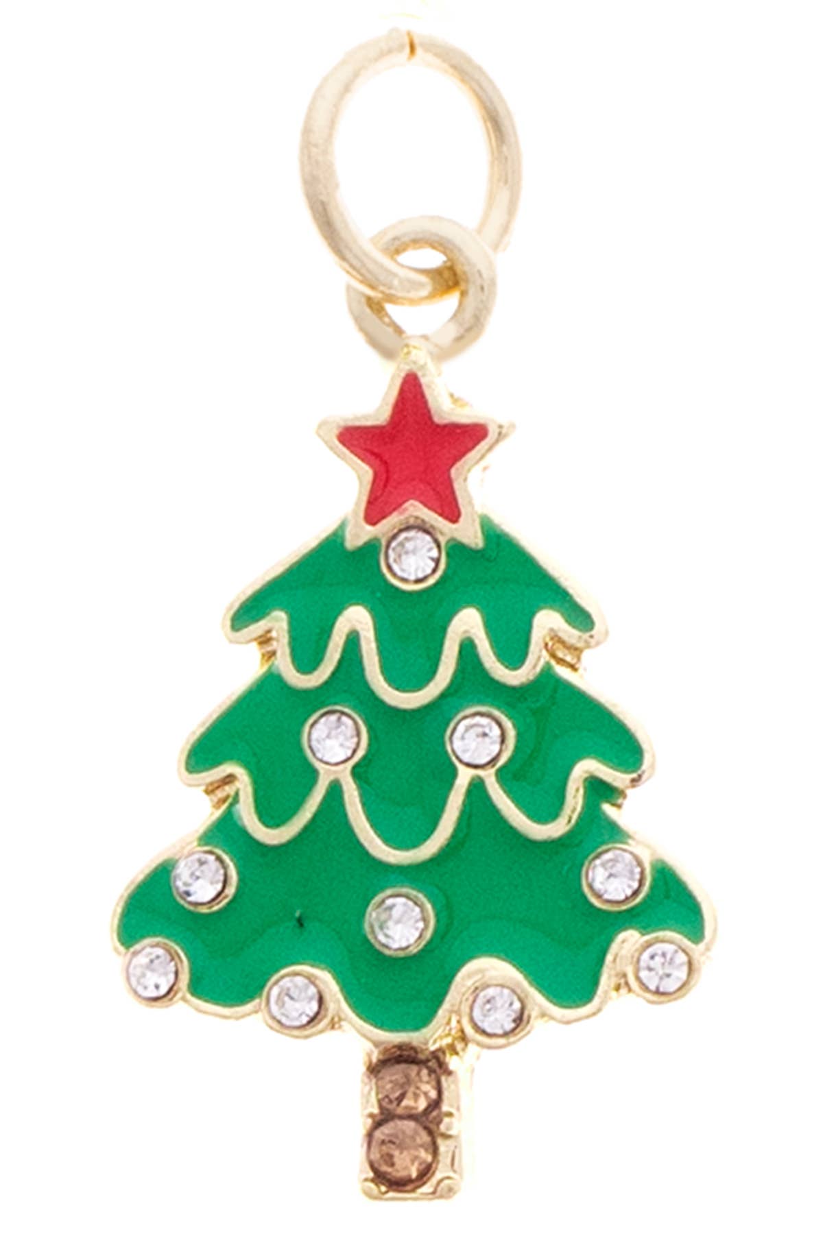 Rhinestone Enamel Christmas Tree Charm in Green