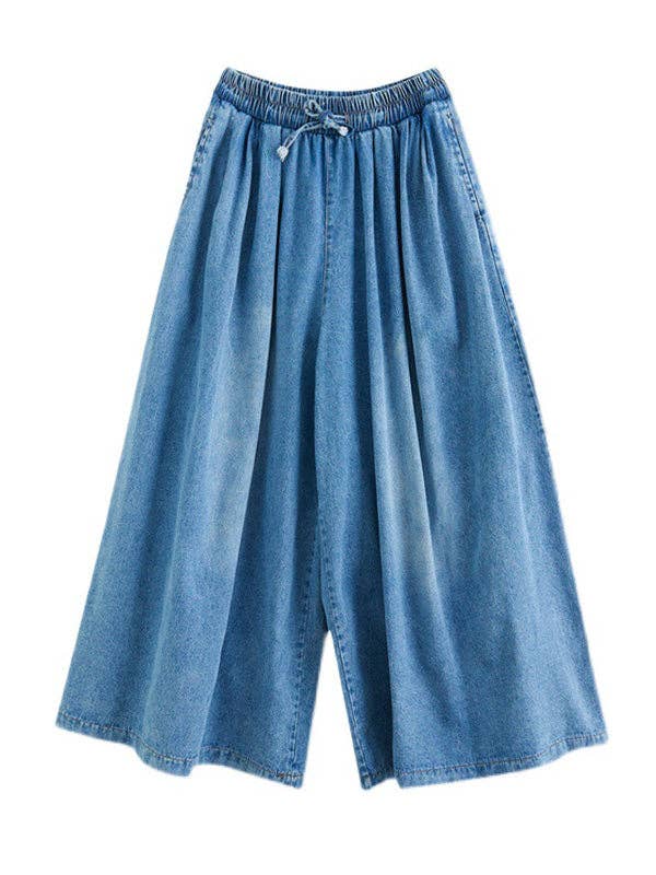 Kennedy Simple Casual Loose Wide Leg Drawstring Jean Pants