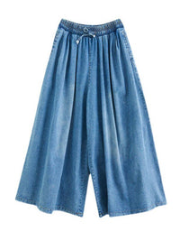 Kennedy Simple Casual Loose Wide Leg Drawstring Jean Pants