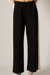 P. CILL Butter Modal Side Stripe Wide Leg Pants: Black / Small