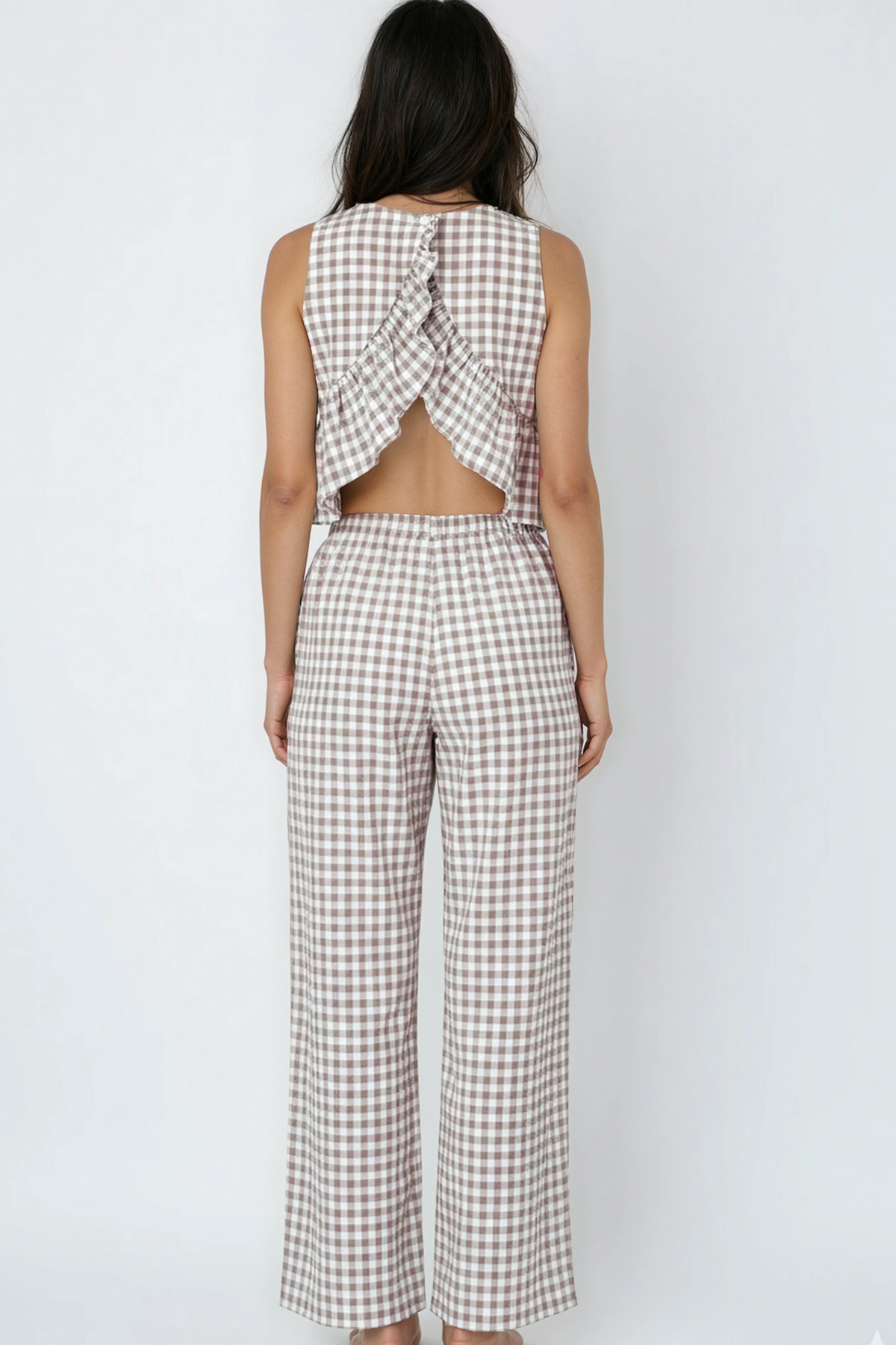 Gingham Pants & Top Set: Black / M