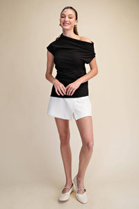 Asymmetric Pleated Top: Black / L