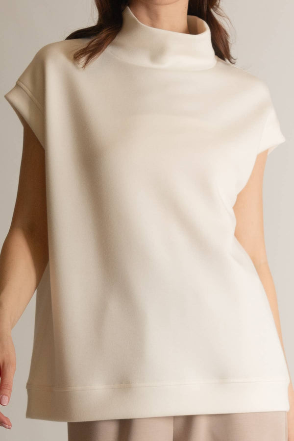P. CILL Butter Modal Mock Neck Capped Sleeve Top: Black, Taupe  or Navy