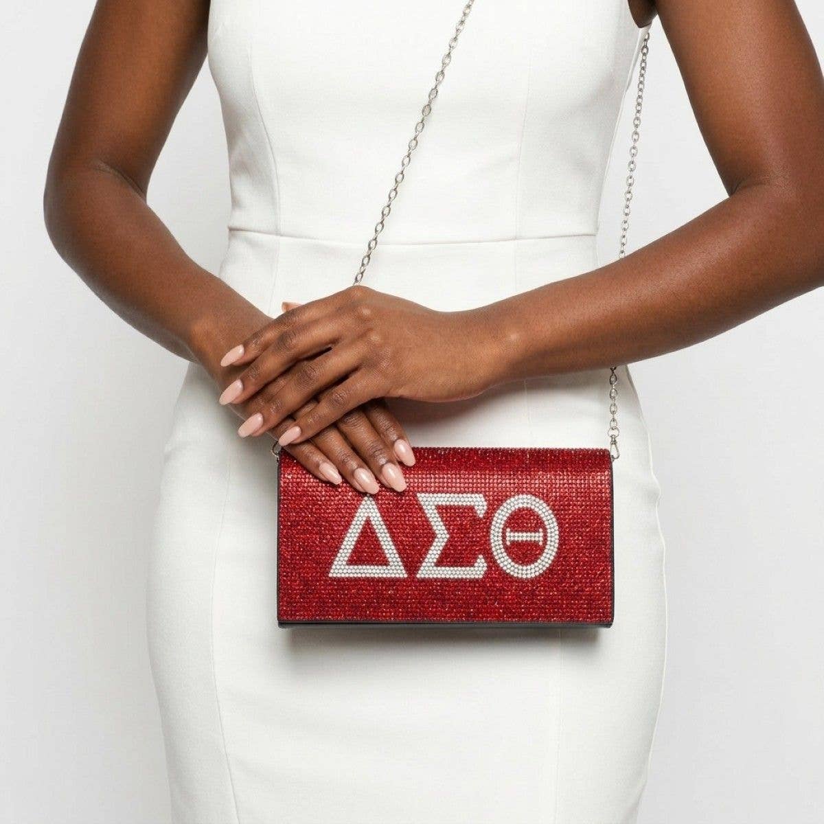 DST Red with Clear Rhinestone Flap Snap Clutch Bag