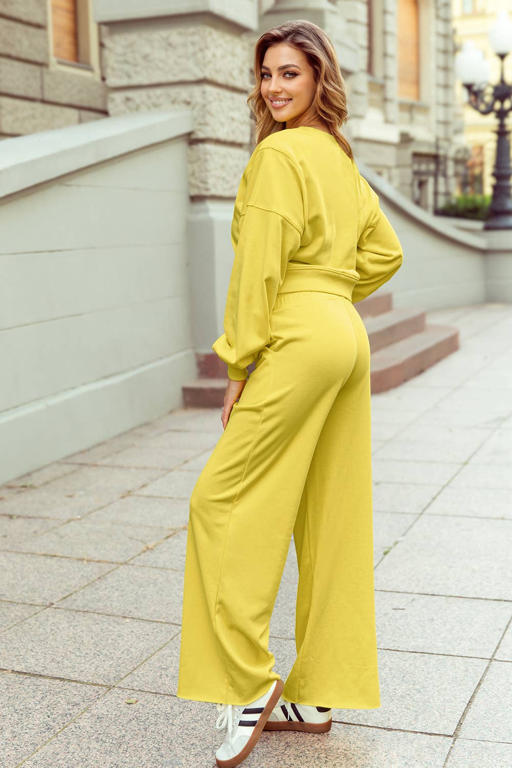 Vivian Drop Shoulder Crop Pullover Drawstring Wide Leg Pants Set