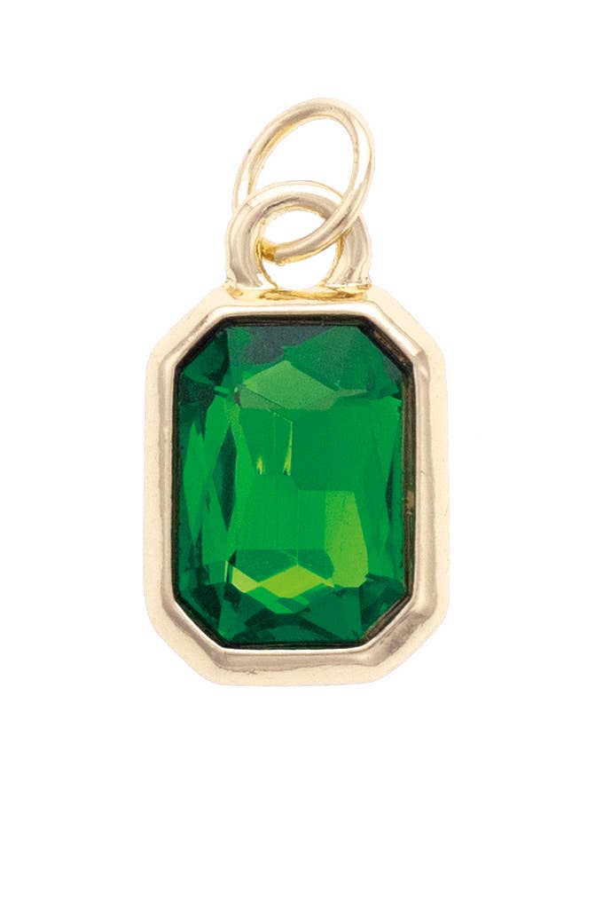 Emerald Cut Rhinestone Charm in Green