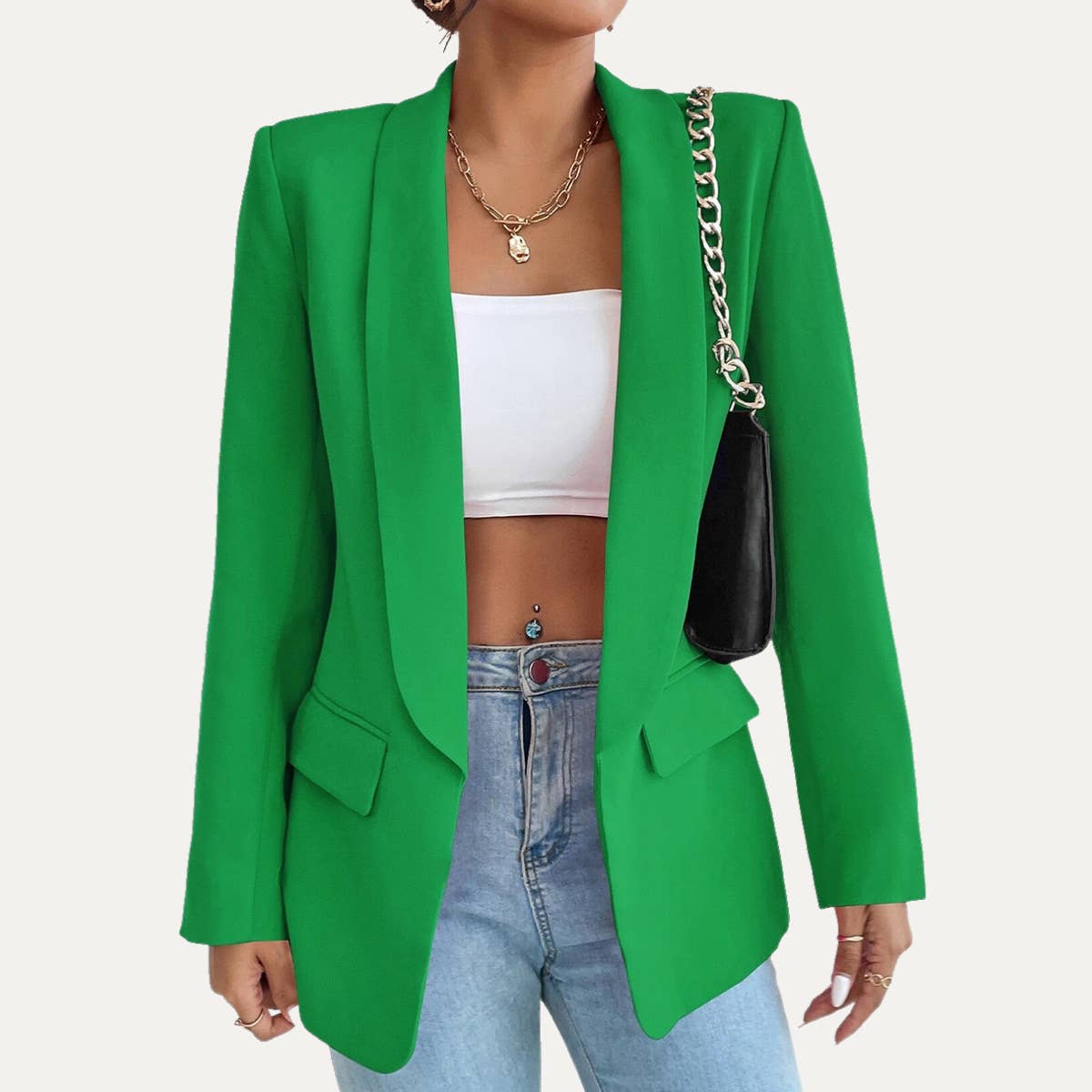 Timeless Solid Color Long Sleeve Open-Front Blazer