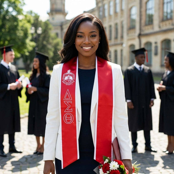 Delta Sigma Theta Sorority Print Legacy Honor Stole in Red with White