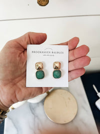 Hammered Gold and emerald green earrings
