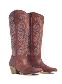 Traditional Western Flame stitched Leather Boots Black Red Turquoise Brown & Pink Cowgirl Boots: Pink / 8