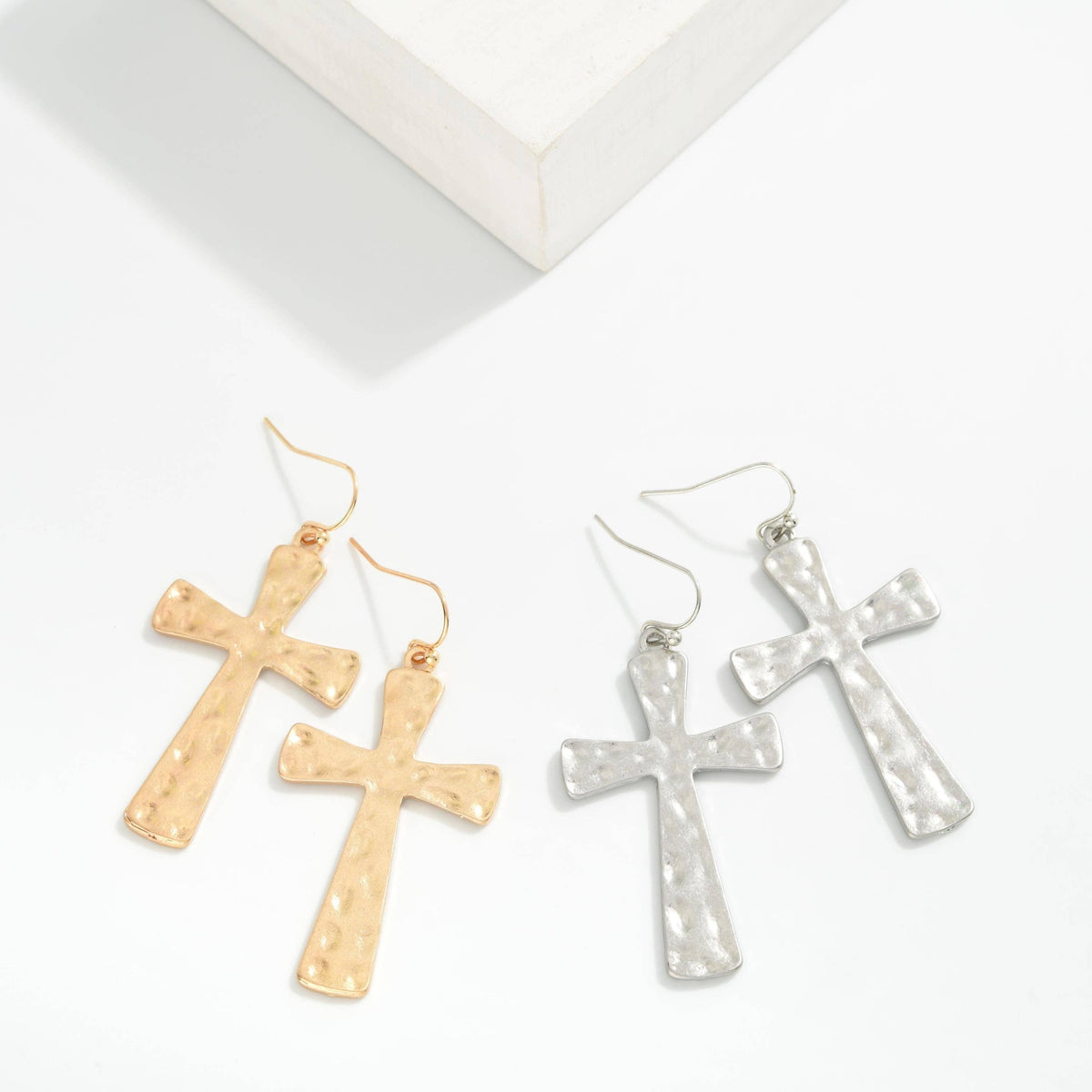 Becky Hammered Metal Cross Drop Earrings