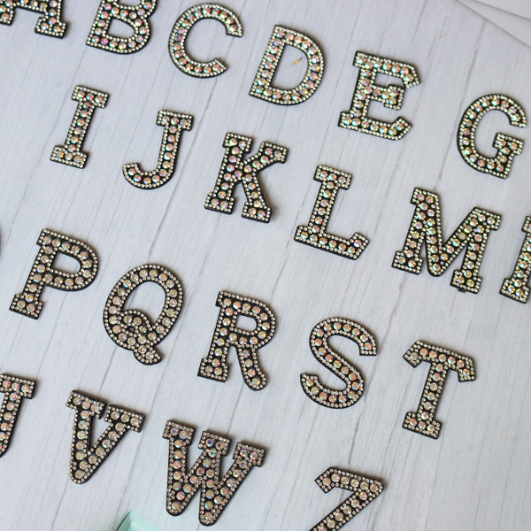 Black A to Z Pearl Rhinestone Letter Patches Set  Clothes Slipper