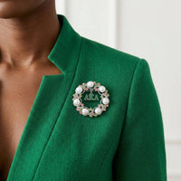 AKA White Pearl and Rhinestone Wreath Brooch Pin: Pink and Green / Rhodium / 2.15 inches
