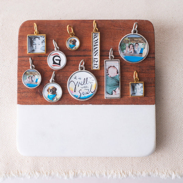 Custom Personalized Square Photo Artwork Logo Charms: Antique Gold / Small