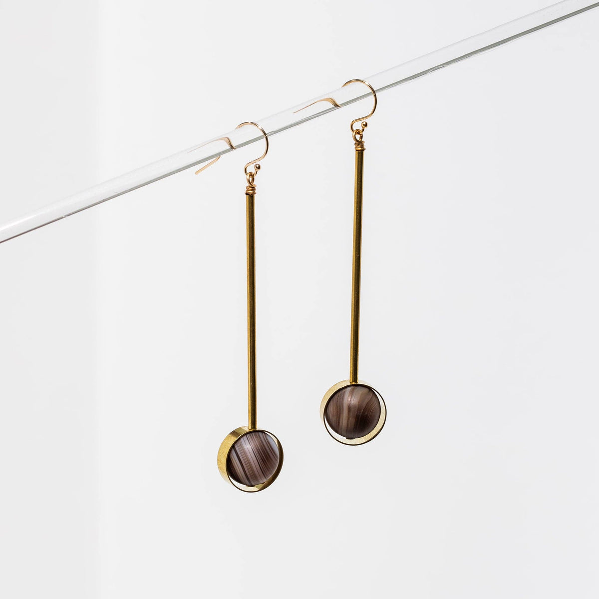 Larissa Loden  Aberrant Brass and Gemstone Earrings: Onyx