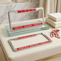 Delta Sigma Theta 1913 License Plate Frame: Animal Print / Rhodium / 6.25 x 12.25 inches
