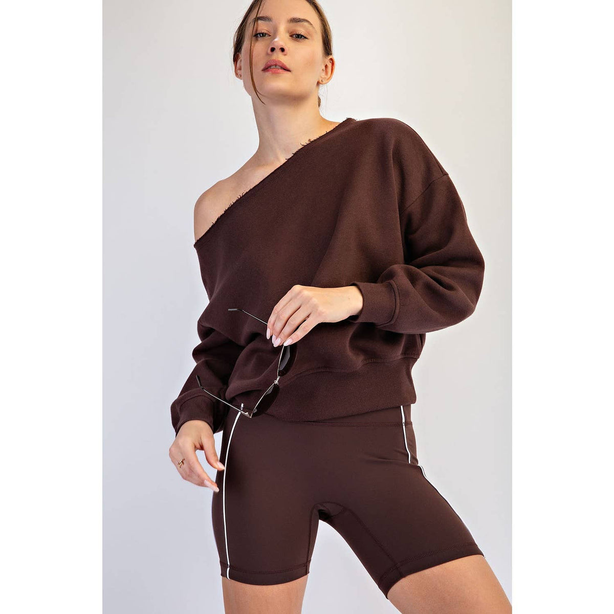 FRENCH TERRY FLEECE OFF SHOULDER TOP: True Red / S-M-L(2-2-2)