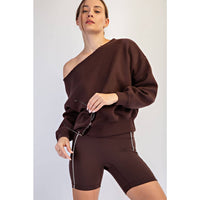 FRENCH TERRY FLEECE OFF SHOULDER TOP: True Red / S-M-L(2-2-2)