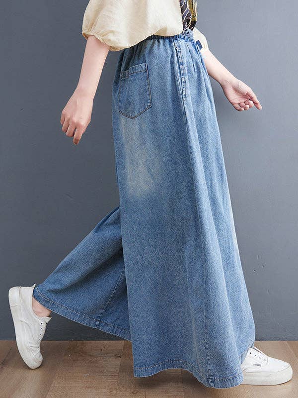 Kennedy Simple Casual Loose Wide Leg Drawstring Jean Pants