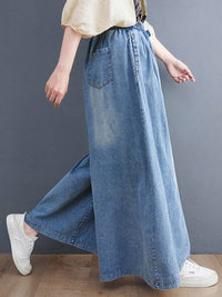 Kennedy Simple Casual Loose Wide Leg Drawstring Jean Pants