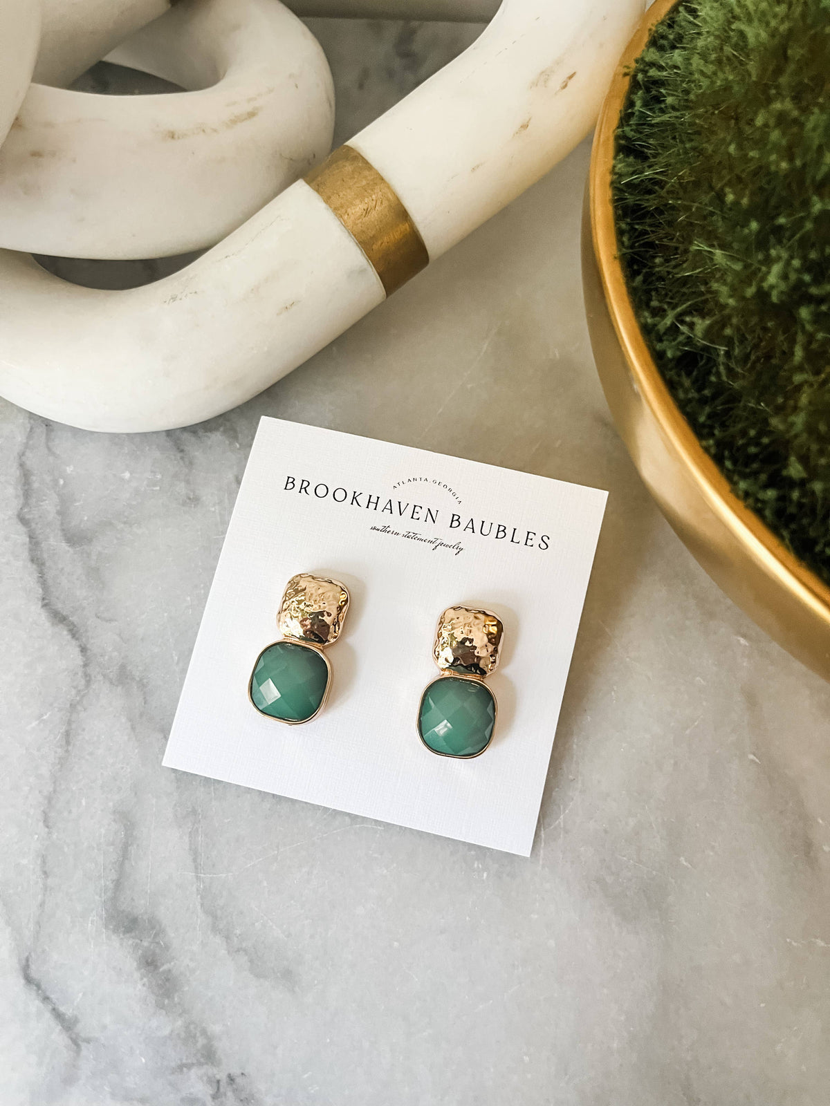 Hammered Gold and emerald green earrings
