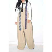 Executive Edge Taupe Stripe Tie Strap Detail Wide Leg Jumpsuit