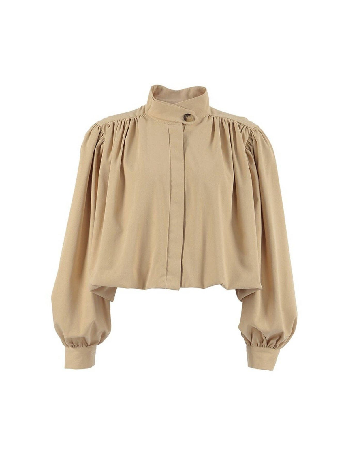 Bubble Sleeve Cropped Trench Coat Women Khaki N6D088: Khaki / M