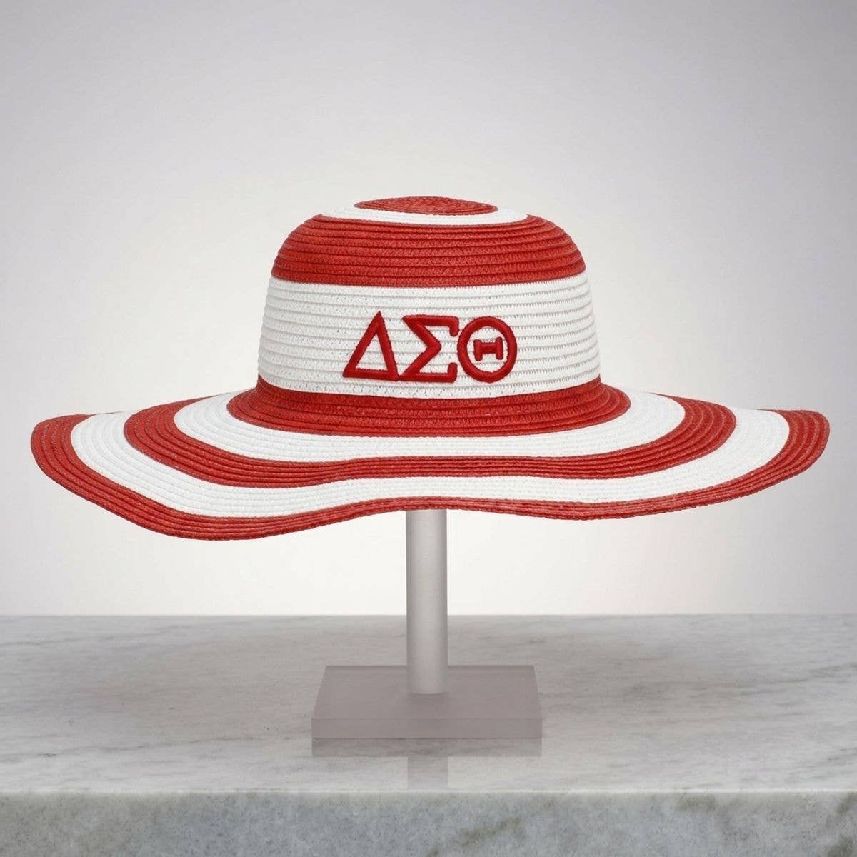 DST Red Raffia Embroidered Floppy Beach Sun Hat