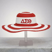 DST Red Raffia Embroidered Floppy Beach Sun Hat