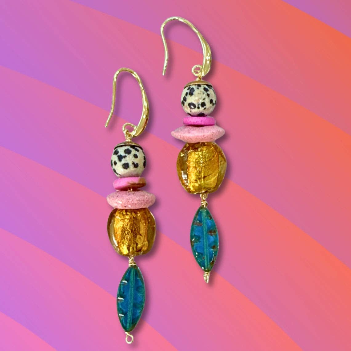 Beaded Dangle Earrings - Colorful Drops