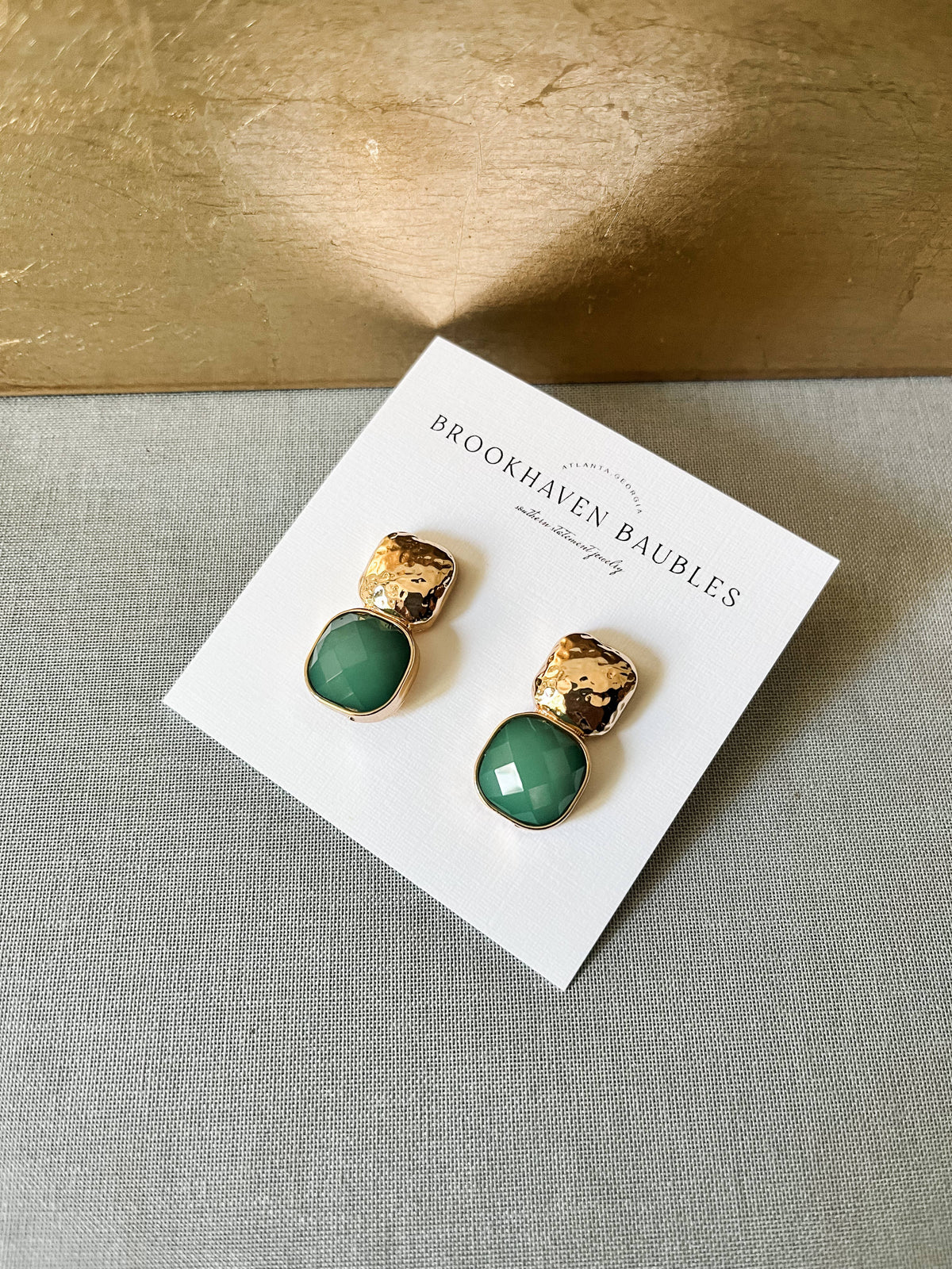 Hammered Gold and emerald green earrings