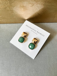 Hammered Gold and emerald green earrings