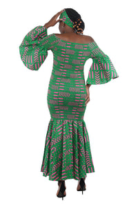 African Kente Ladies Long Smocked Mermaid/Fish Tail Dress: One Size