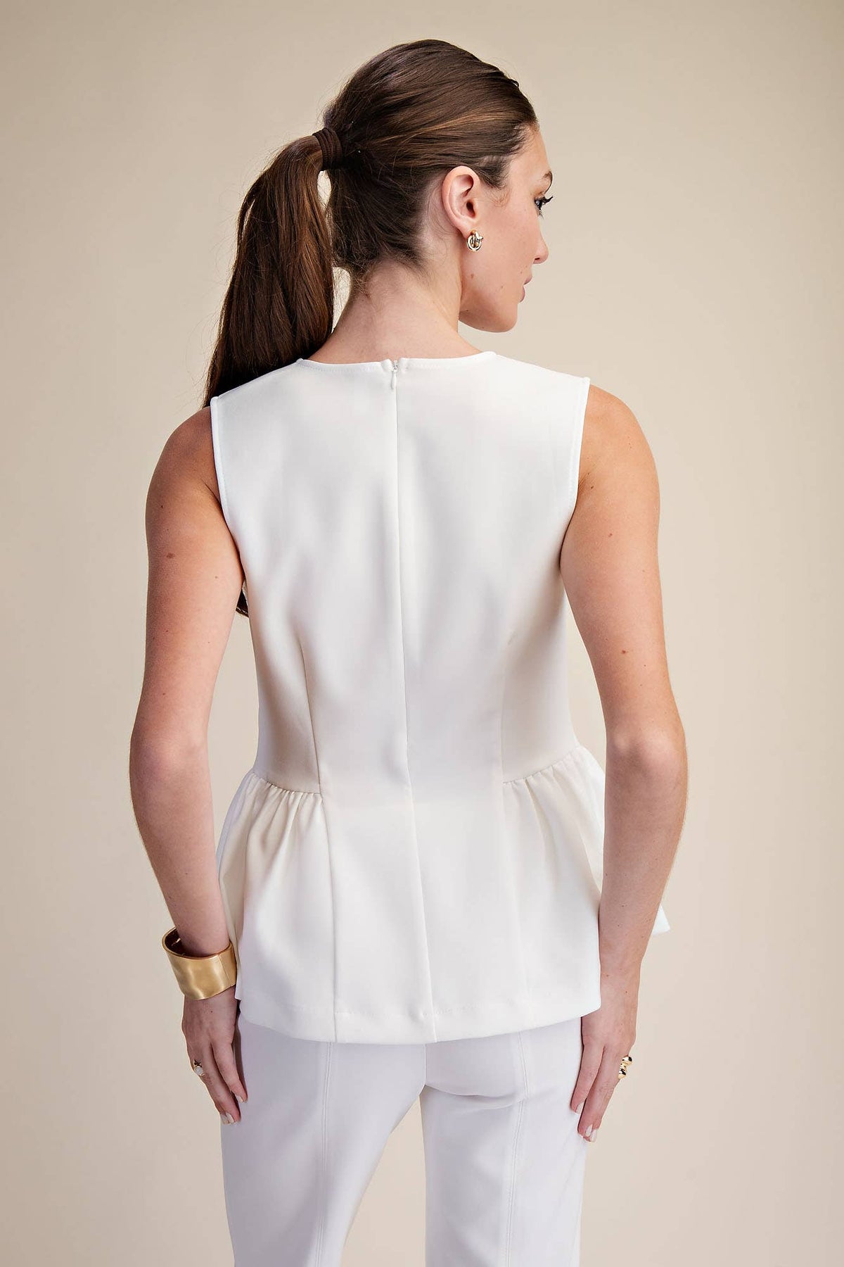 Peplum Top Round Neck Stitch Detail : Red / S
