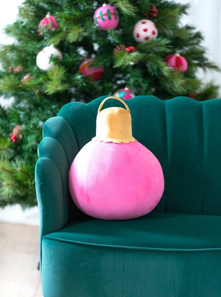 MERRY BAUBLE MEDIUM PILLOW: Pink or Red