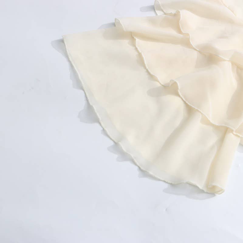 SY636 Layered Ruffle Chiffon Blouse Long Sleeve Chic: Off-White / English / M