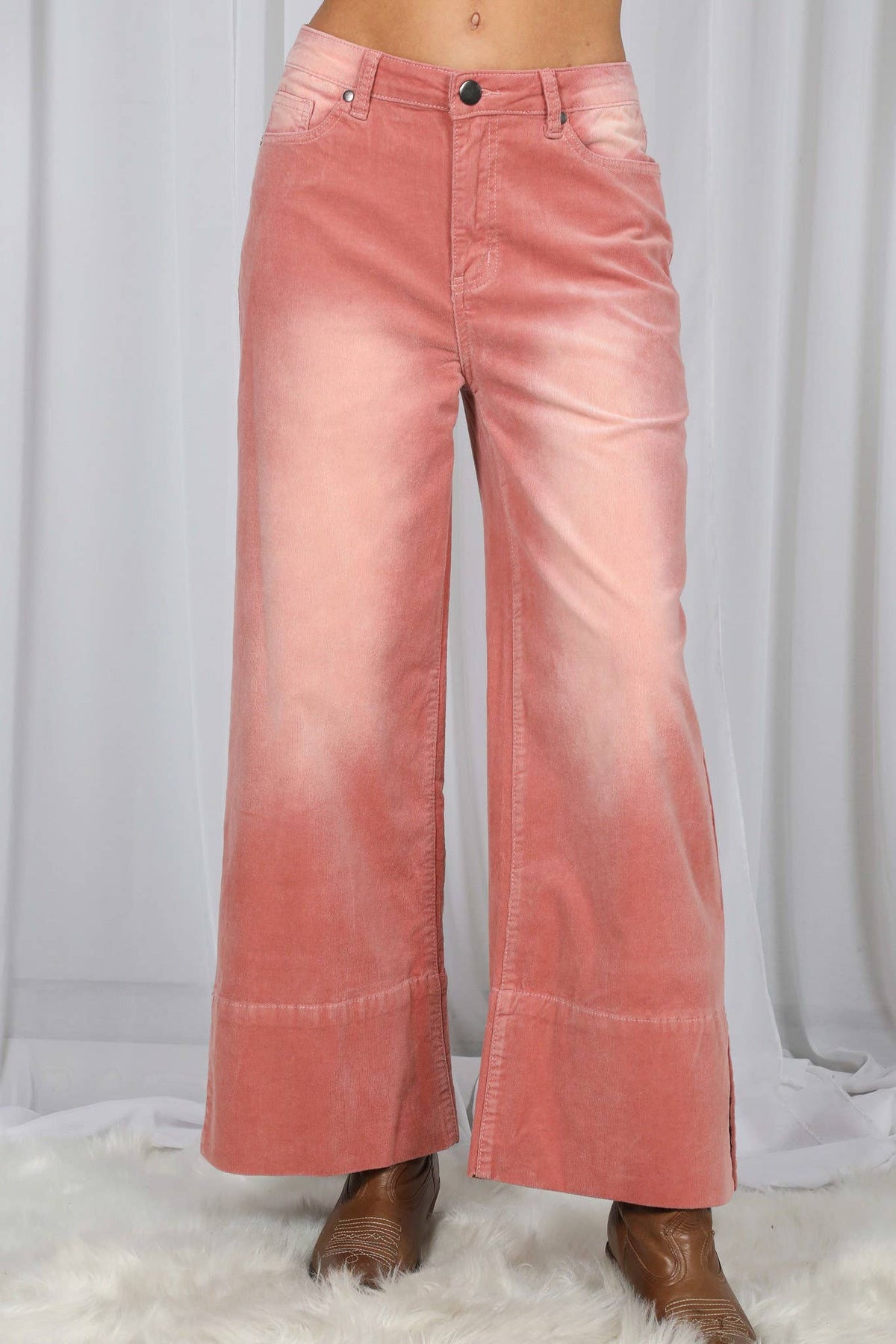 Stone Washed Cotton Corduroy Cropped Pants VP83140: Brown / L