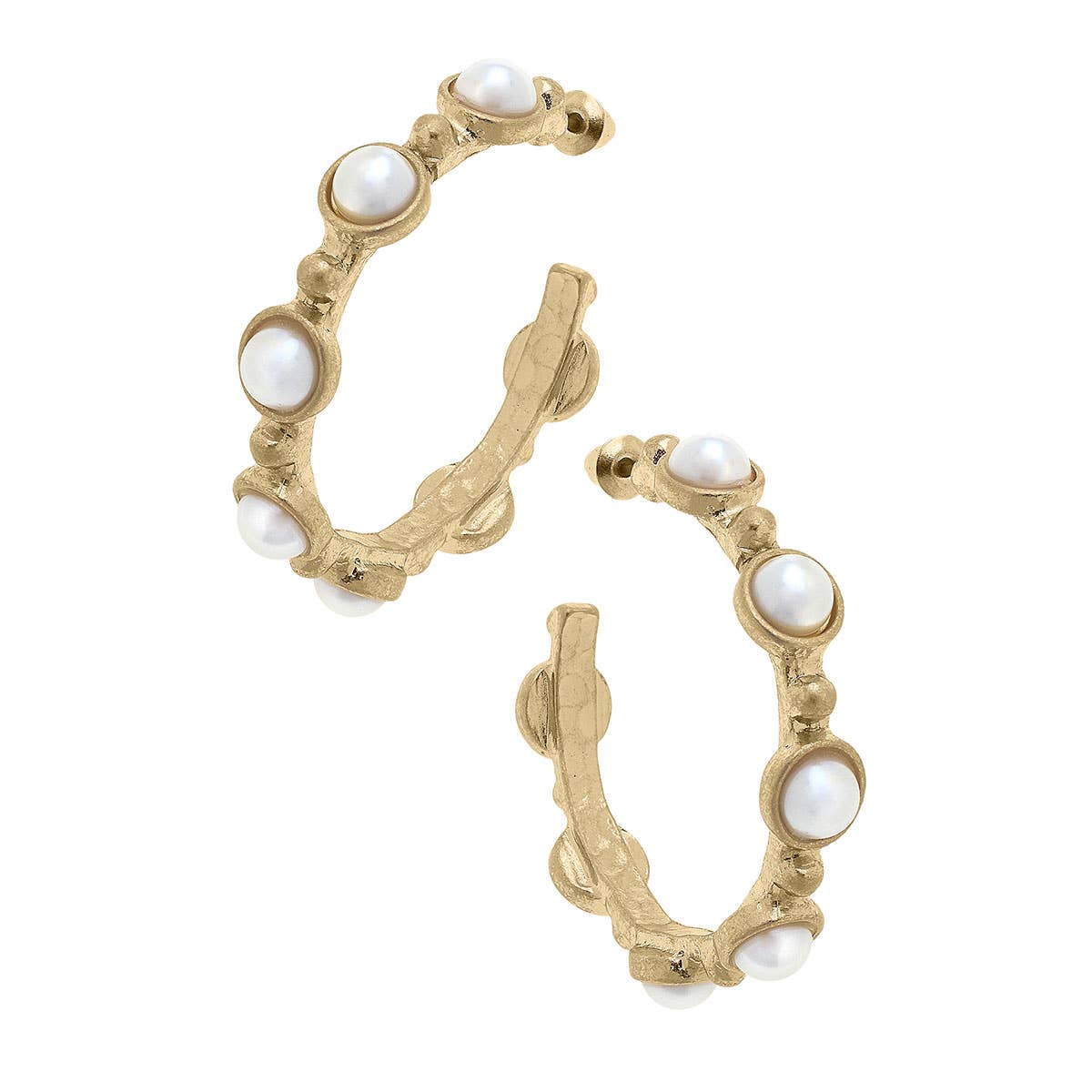 Luna Pearl Hoop Earrings in Worn Gold & Ivory