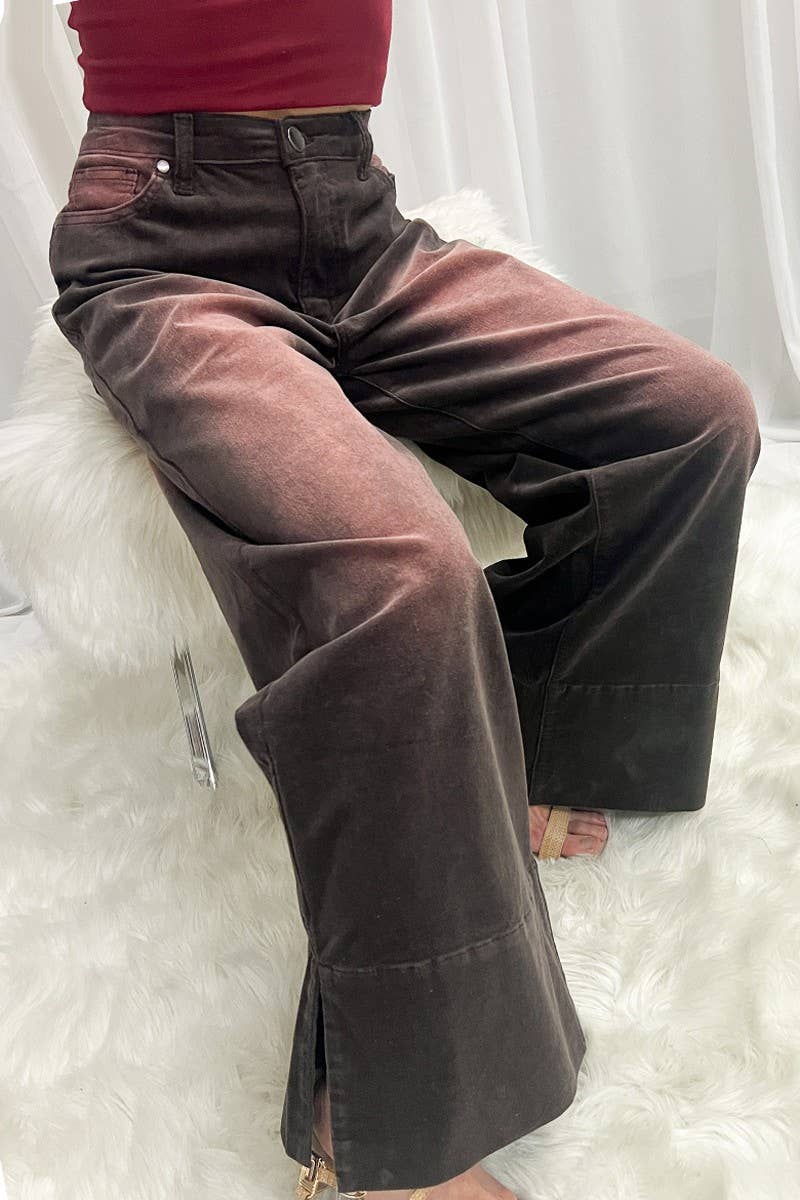 Stone Washed Cotton Corduroy Cropped Pants VP83140: Brown / S