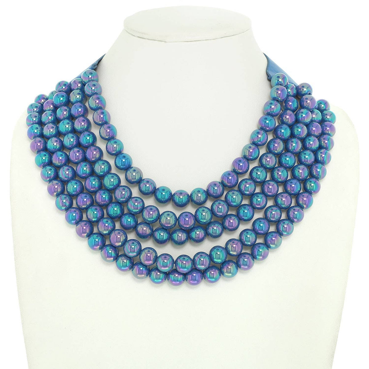 BLING METALLIC COLOR BEADED NECKLACE FAUX LEATHER MAGNETIC CLASP