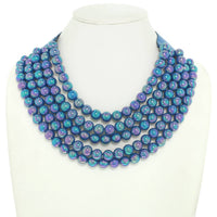 BLING METALLIC COLOR BEADED NECKLACE FAUX LEATHER MAGNETIC: Blue